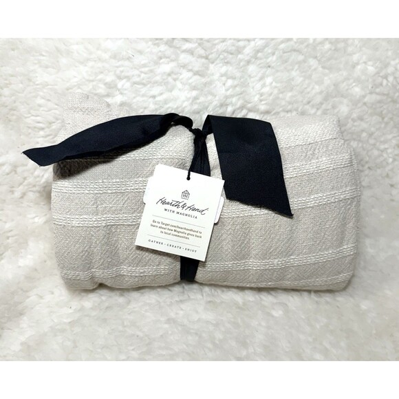 Heathered Stripe Tasseled Woven Throw Blanket Natural - Hearth & Hand w Magnolia - Picture 3 of 5